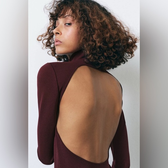 🔥🔥Zara  Burgundy Long-Sleeve Dress - Picture 3 of 5